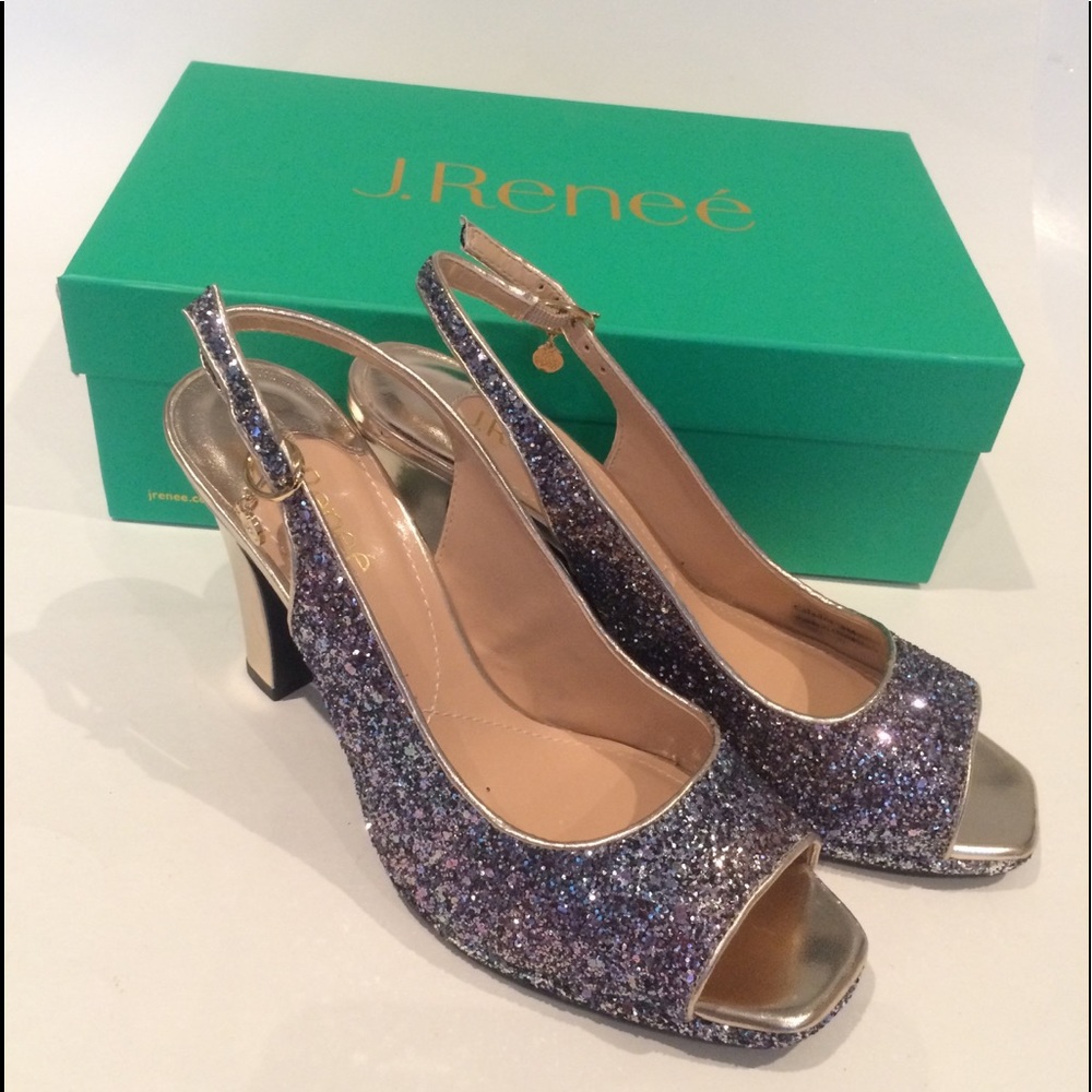 Size 9 J.Renee Glitter Sling-back Heels